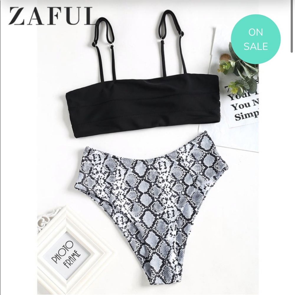 ZAFUL Snakeskin Print High Waist Bikini